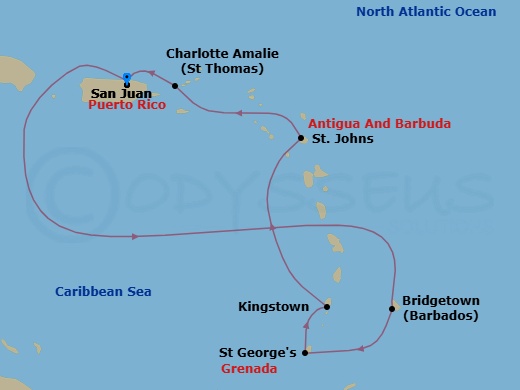 7 Night Southern Caribbean Cruise Route Map