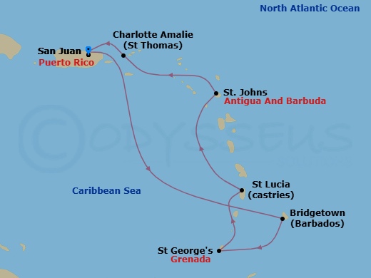 7 Night Southern Caribbean Cruise Route Map
