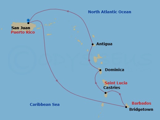 7-Night Southern Caribbean Cruise From San Juan Route Map