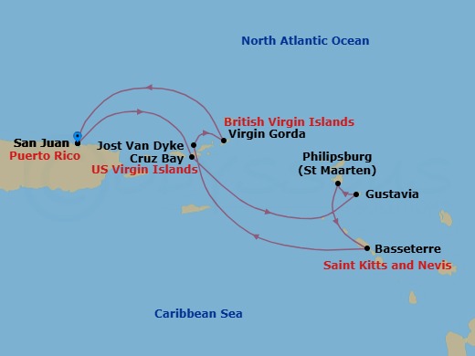 San Juan & The Virgin Islands Route Map