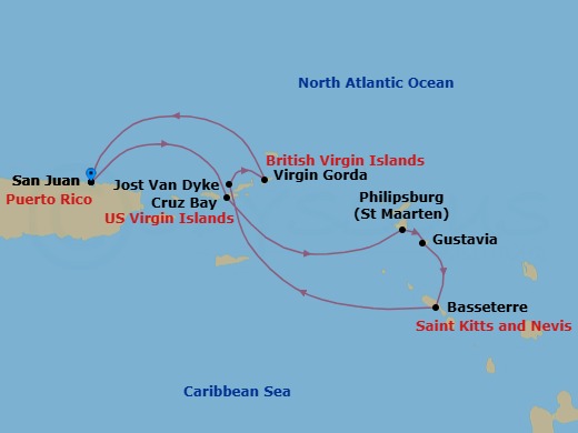 San Juan & The Virgin Islands Route Map