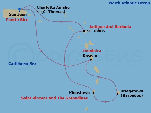 7 Night Southern Caribbean Cruise Route Map