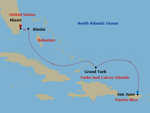 San Juan To Miami: Grand Turk & Bimini Route Map