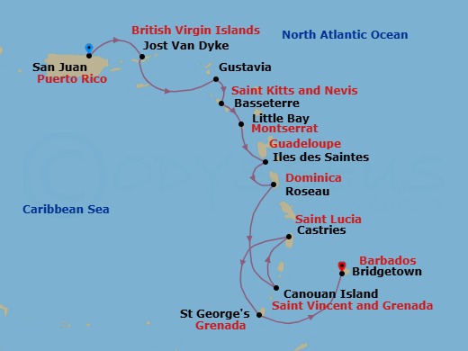San Juan To Bridgetown Route Map