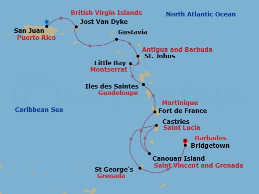 San Juan To Bridgetown Route Map