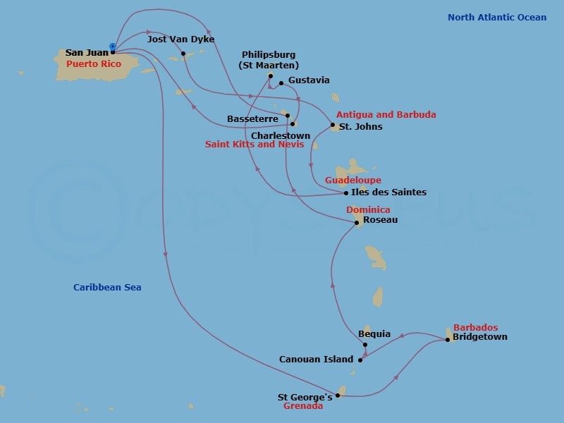 17 Night Caribbean Voyage Route Map