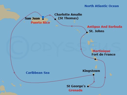 7 Night Southern Caribbean Cruise Route Map