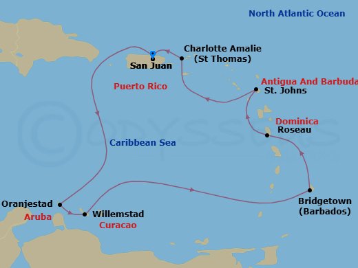 9 Night Southern Caribbean Cruise Route Map