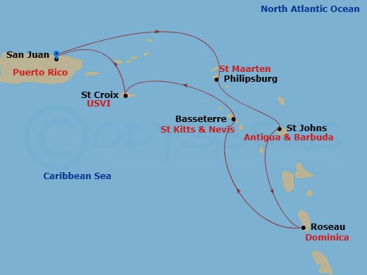 7 Night Southern Caribbean Cruise Route Map