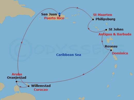 Southern Caribbean & Aruban Holidays Route Map