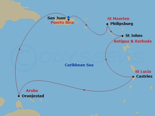Southern Caribbean & Aruban Nights Route Map