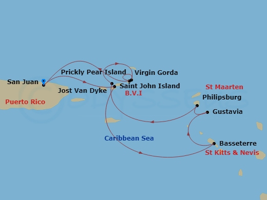 San Juan & The Virgin Islands Route Map