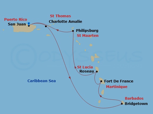 Southern Caribbean Cruise Route Map
