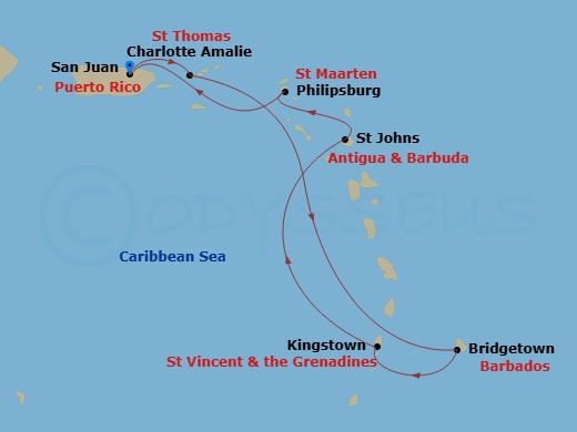 Southern Caribbean Cruise Route Map