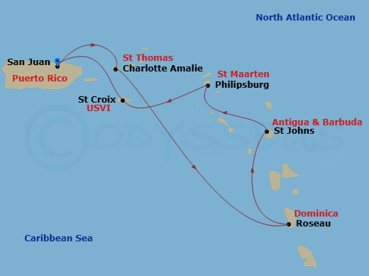 7 Night Southern Caribbean Cruise Route Map