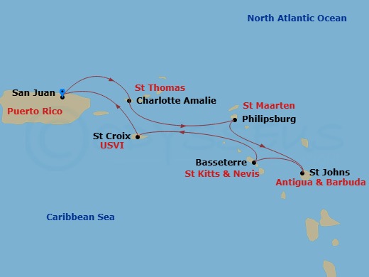 7 Night Southern Caribbean Cruise Route Map