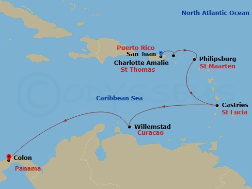 7 Night San Juan To Colon Cruise Route Map