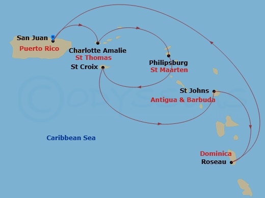 7 Night Southern Caribbean Cruise Route Map