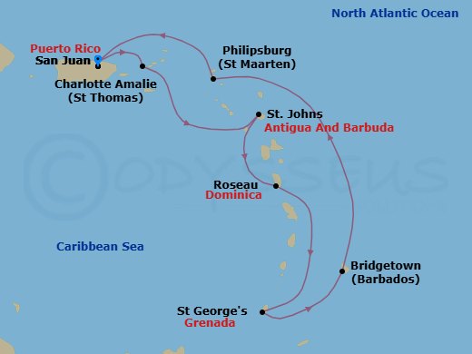 8 Night Southern Caribbean Holiday Route Map