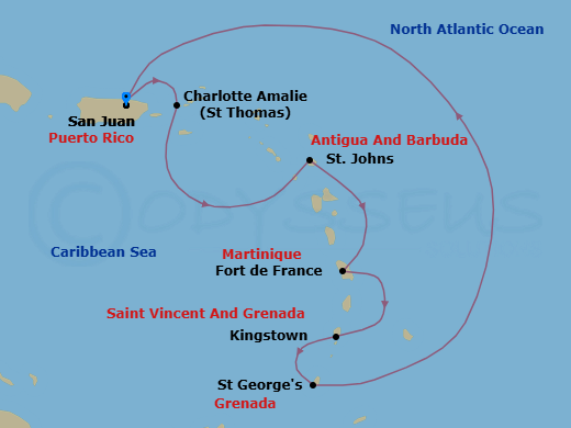 7 Night Southern Caribbean Cruise Route Map