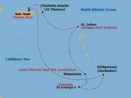 7 Night Southern Caribbean Cruise Route Map