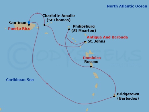 7 Night Southern Caribbean Cruise Route Map