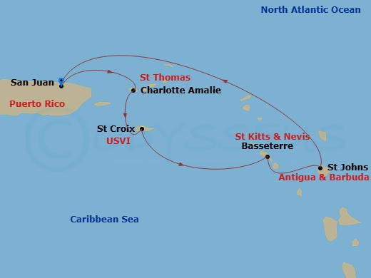 6 Night Southern Caribbean Cruise Route Map