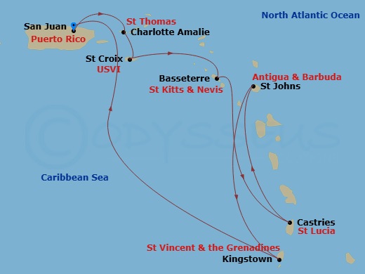 8 Night Southern Caribbean Holiday Route Map