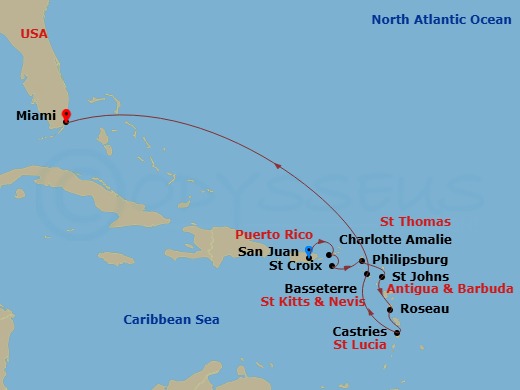 10 Night Southern Caribbean Cruise Route Map