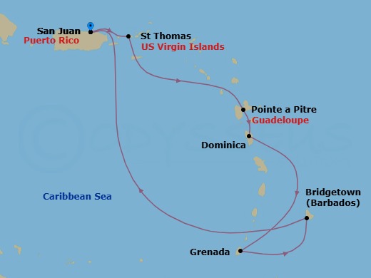 Southern Caribbean With Barbados And St. Thomas Route Map