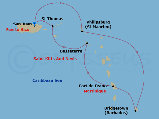 Southern Caribbean Cruise Route Map