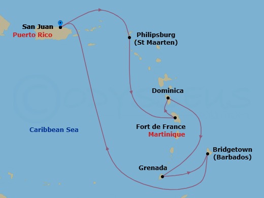 Southern Caribbean With Barbados And St. Maarten Route Map