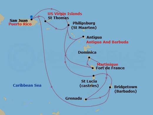 Southern Caribbean Adventurer Route Map