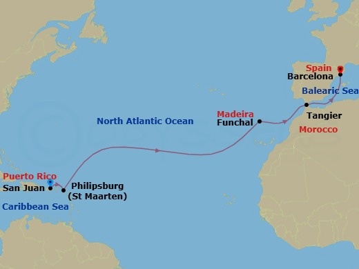 San Juan To Spain Transatlantic Route Map
