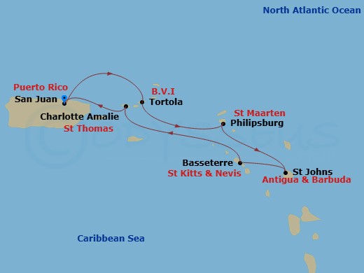7 Night Southern Caribbean Holiday Route Map