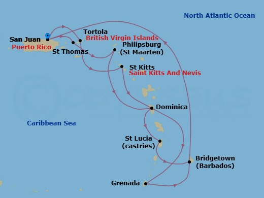 Southern Caribbean Adventurer Route Map