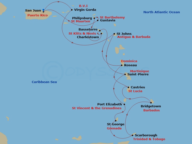 Caribbean Combination Cruise: San Juan, Antigua & Barbados Route Map