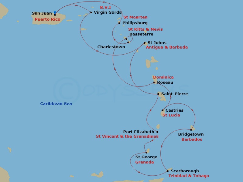 Caribbean Combination Cruise: San Juan, Antigua & St. Lucia Route Map