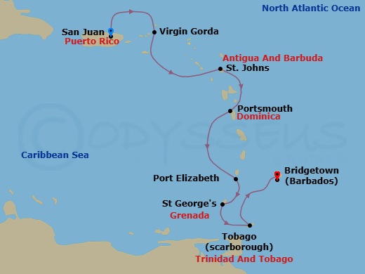 Southern Caribbean Holiday Cruise: British Virgin Islands, Dominica & Grenada Route Map