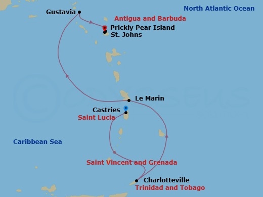 Lesser Antilles *Featuring* Martinique & Tobago Route Map