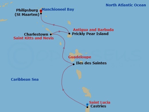 Lesser Antilles Featuring Guadeloupe & Nevis Route Map