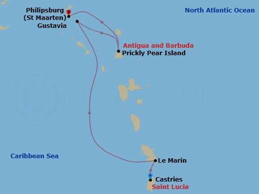 Lesser Antilles Featuring St Barths & Martinique Route Map