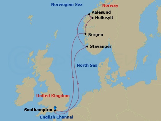 7-Night Norwegian Fjords Cruise From Southampton Route Map