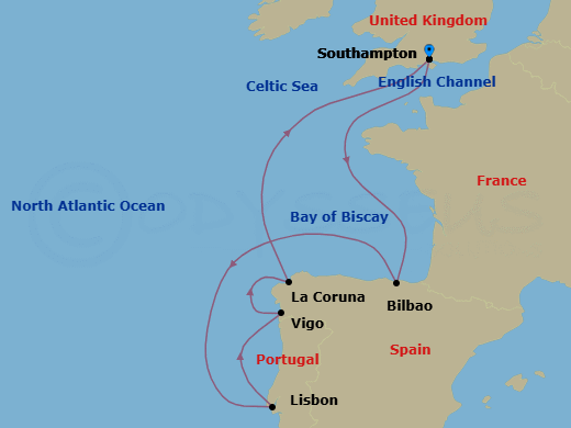 8 Night Spain & Portugal Cruise Route Map