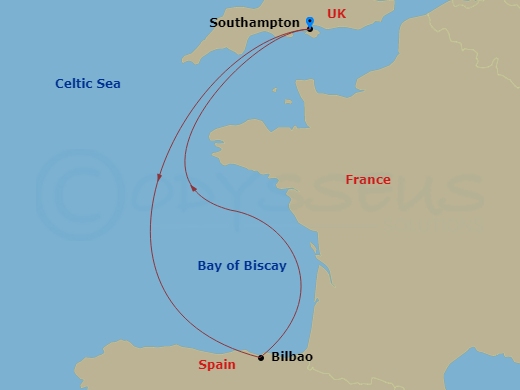 4-Night Spain Cruise From Southampton Route Map