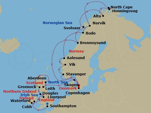 28 Night Europe Voyage Route Map
