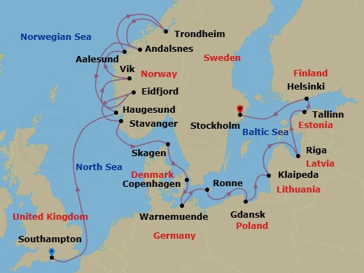 22 Night Europe Voyage Route Map