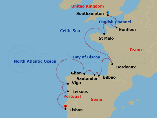 Southampton To Lisbon Route Map