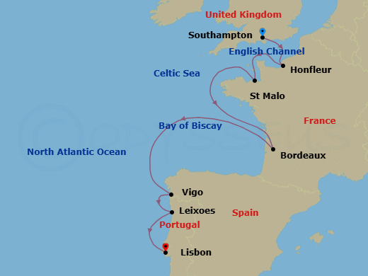 Southampton To Lisbon Route Map