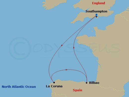 5-Night Spain Cruise From Southampton Route Map